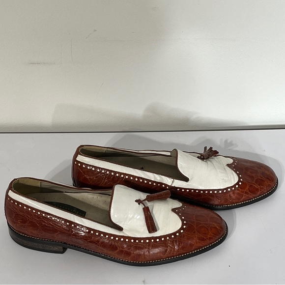 Florsheim Brown White Croc Print Leather Oxfords main image 4